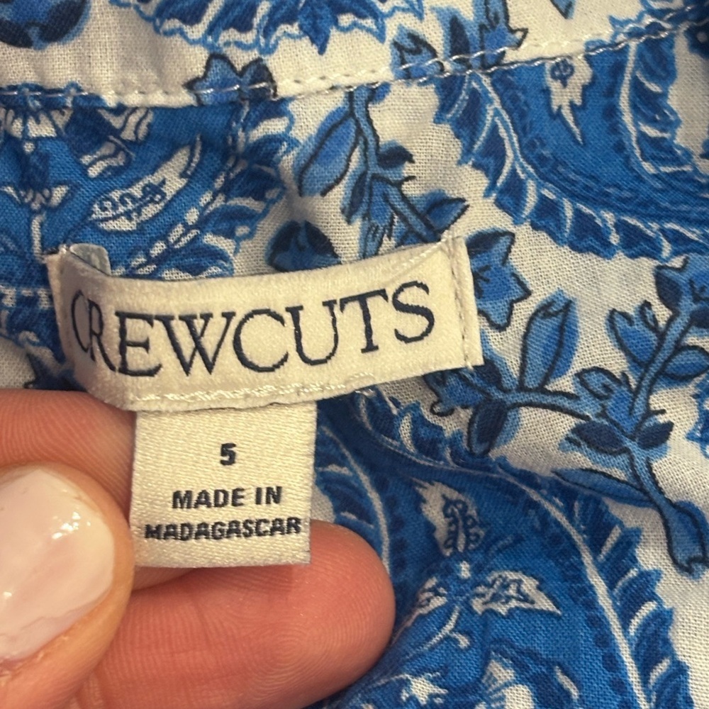 Crewcuts Boys Outfit - Blue Paisley Button-Up Top and Linen Shorts - Picture 6 of 14